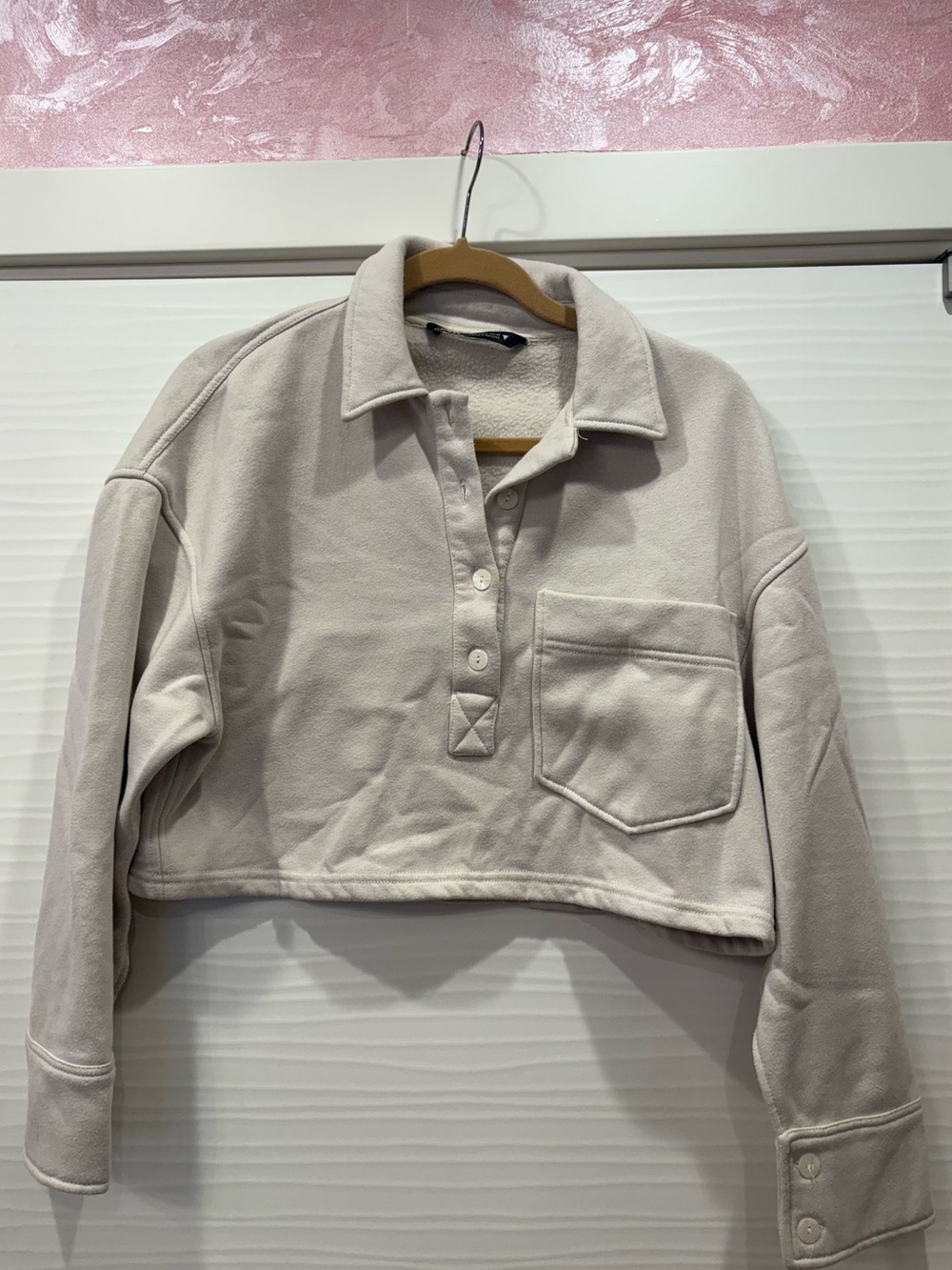 Zara Soft Fleece Cropped Pullover in Pale Pink